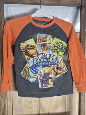 Skylander Kids Long Sleeve Raglan Shirt - Orange & Charcoal
